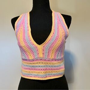 Bright Hollister Cropped Crochet Halter neck, Size Medium
